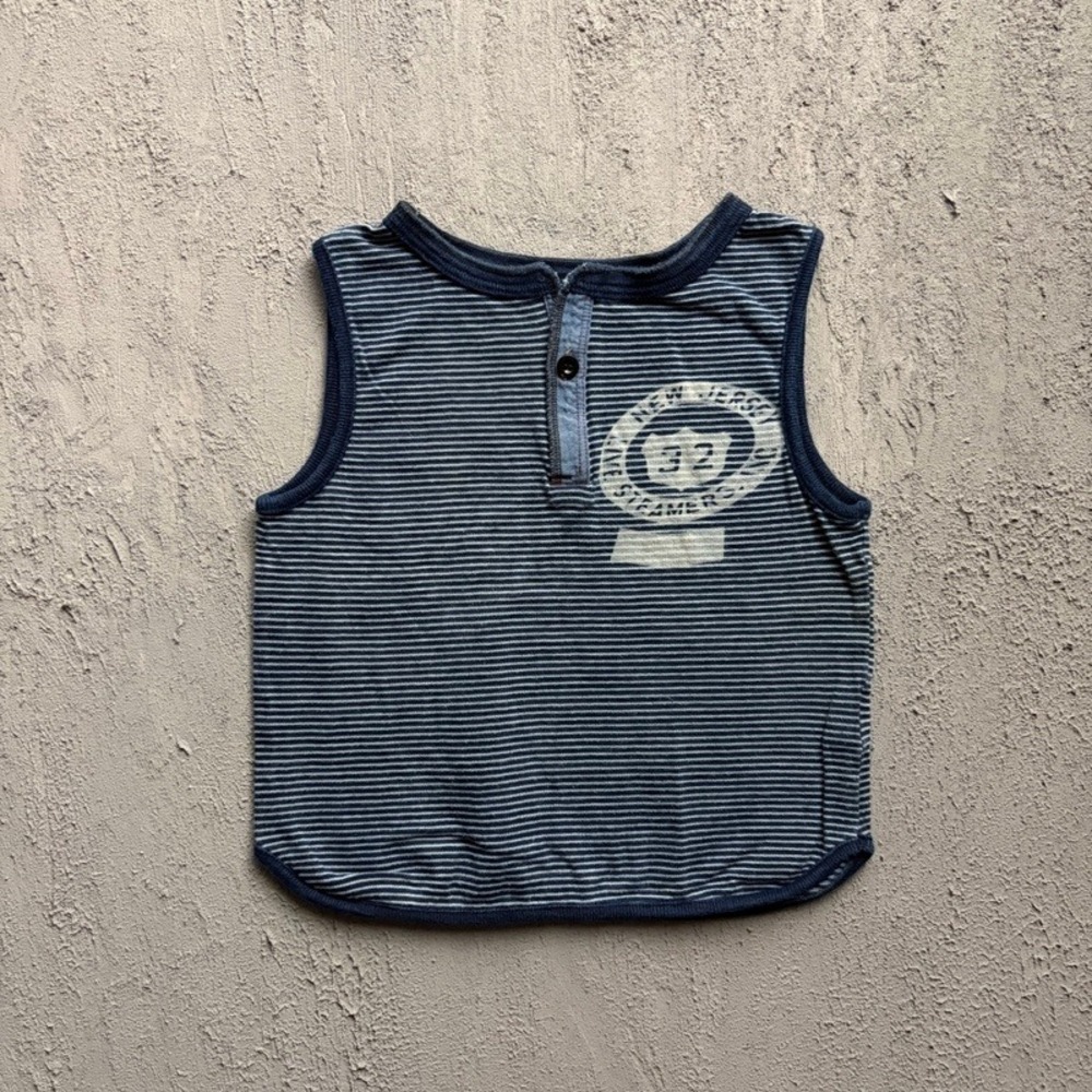 Denim & Dungaree Tank Top Medium 120CM Blue Striped Henley Japan Baby Tee